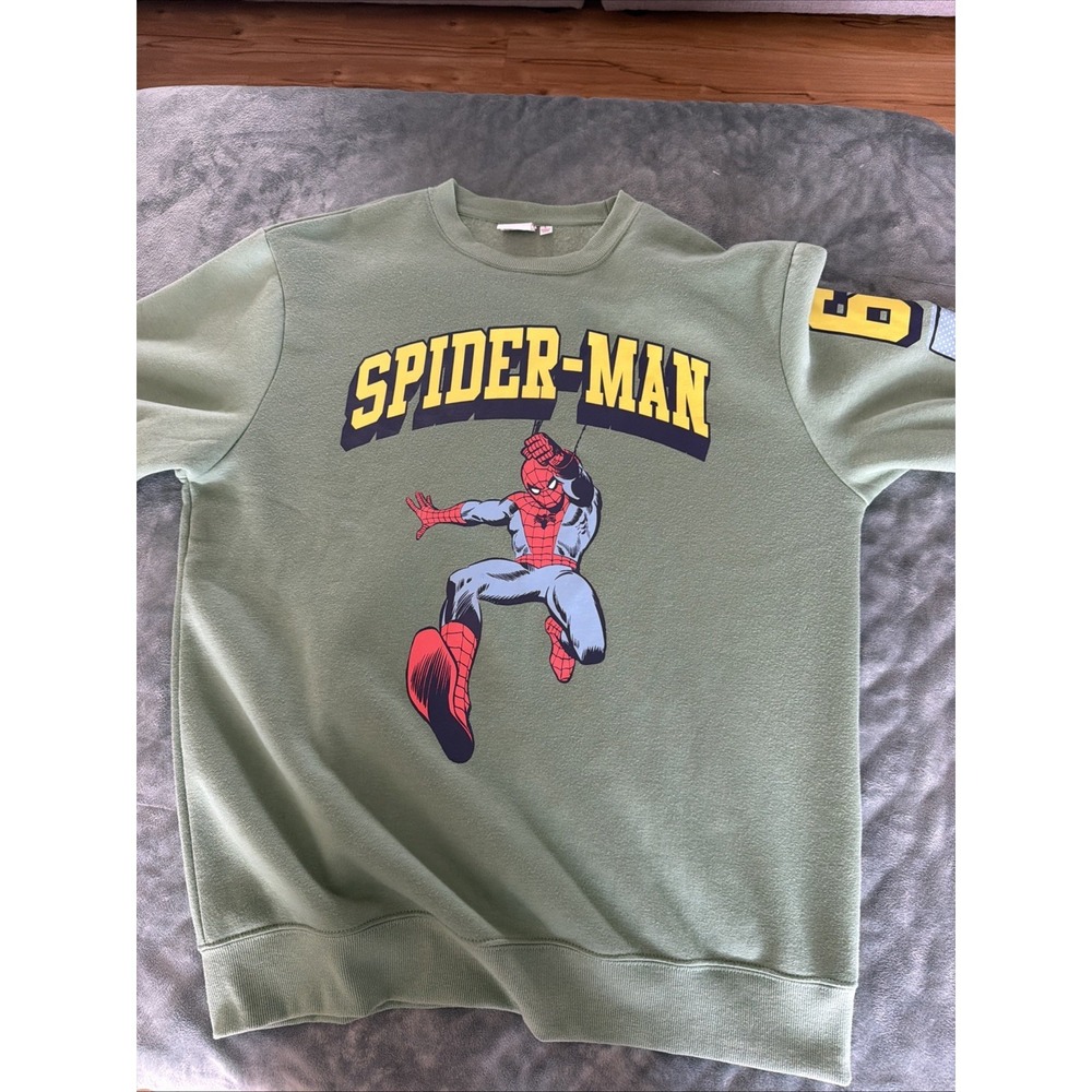 Marvel Spider-Man Graphic Sweatshirt Green Crewneck Adult Large